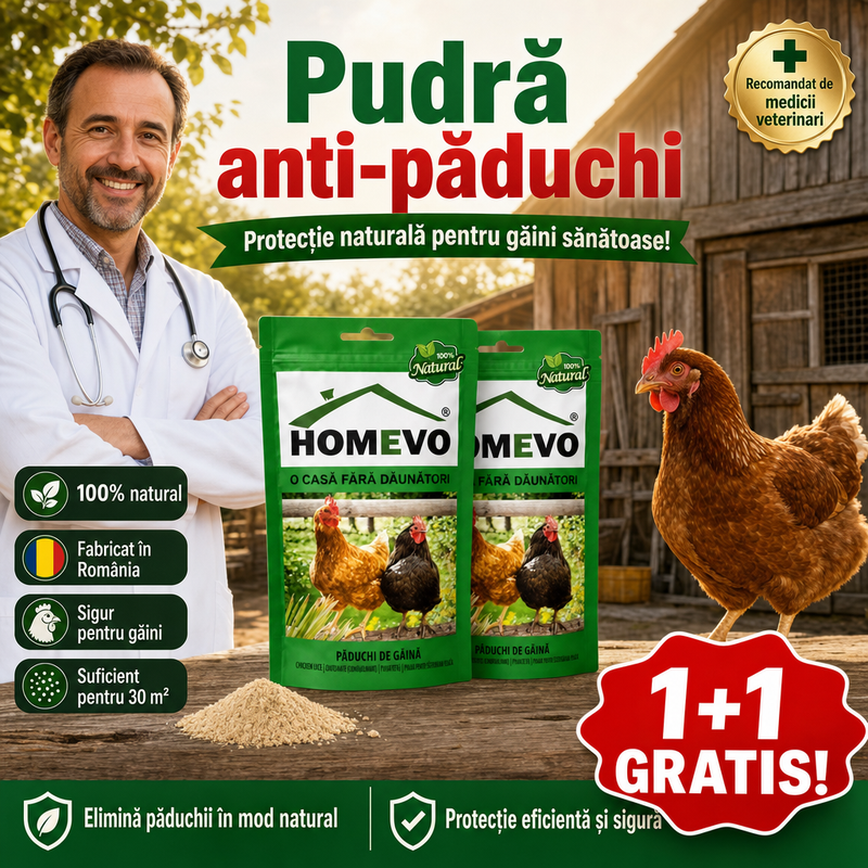 Pudră Naturală Anti-Păduchi pentru Găini 1+1 GRATIS